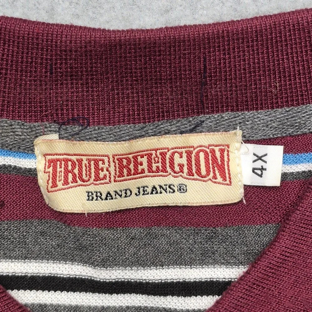 True Religion Shirt Men's 4XL Striped Polo Burgundy Short Sleeve Horseshoe Logo